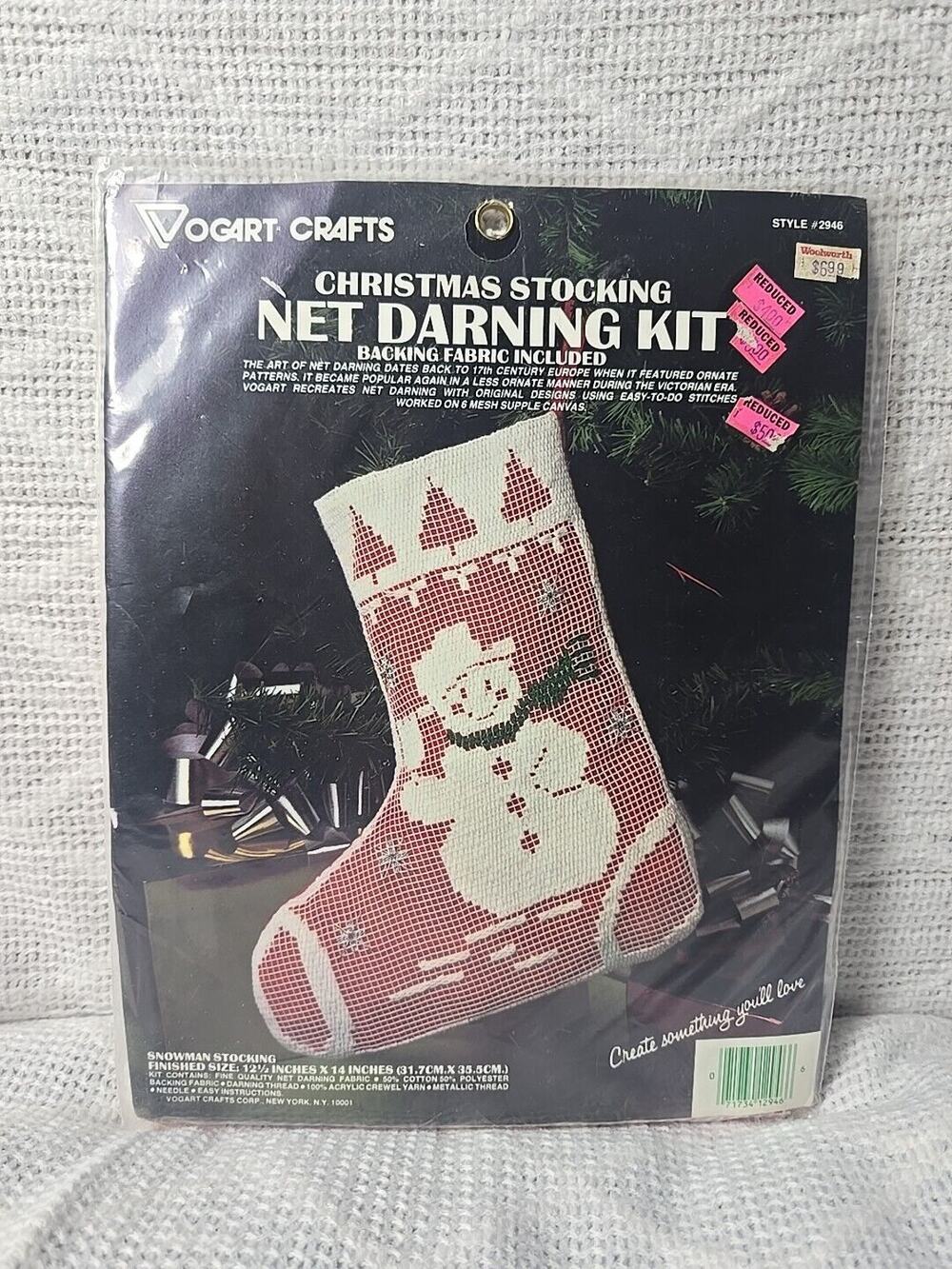 Vintage Vogart Crafts Christmas Stocking Net Darning Kit Snowman Style 2946